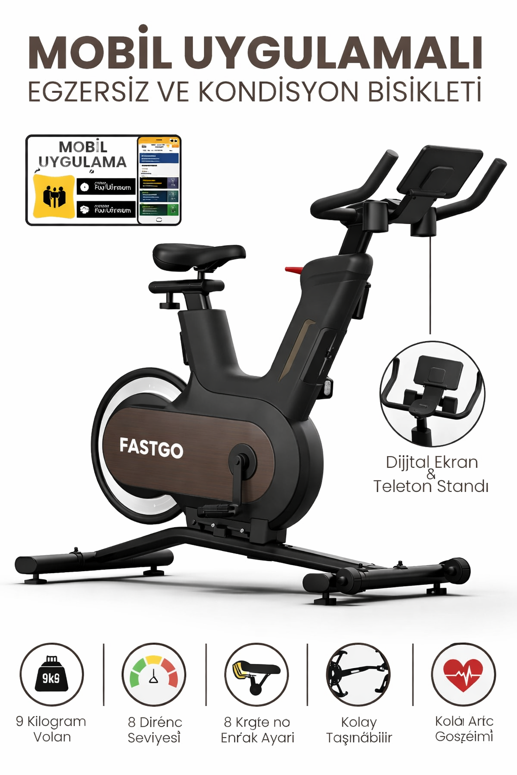 ChatGPT Image 18 Şub 2026 15_44_30 FASTGO Manyetik Spin Bisiklet 9 Kg Volanlı - Görsel 1